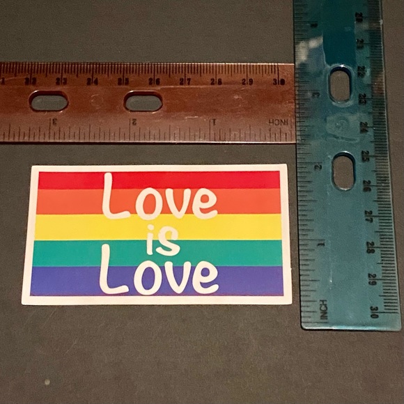US SELLER Gloss Love Is Love Flag Ally Rainbow LGBT Sticker Pride Gay Rectangle - Picture 3 of 4